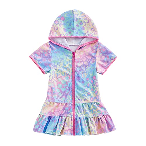 Toddler Girls Summer Swimwear Cover Up Short Sleeve Zipper Hooded Beachwear