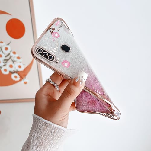 Image of for Samsung Galaxy A20S Case,Galaxy A20S Case for Women Gradual Change Glitter Crystal Soft TPU Stylish Butterfly Floral Heart Clear Protective Cover with Strap for Galaxy A20S (Rose Gold)
