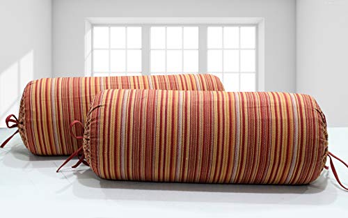 Image of AURAVE Woven Cotton Bolster Cover with Drawstring Closure, Set of 2, Soft Breathable Durable Machine Washable for Sofa Bed & Home Decor, 15 inchx30 inch, Maroon | Cover Only