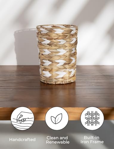Image of StorageWorks Wicker Waste Basket, Small Trash Can, Rattan Trash Basket with Handwoven Water Hyacinth and Paper Rope, Wicker Garbage Can for Bathroom, Bedroom, 1 Pack