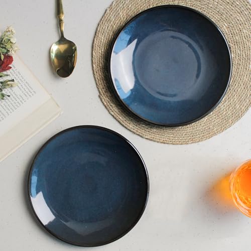 Image of The Earth Store Galaxy Blue 7 Inch Ceramic Quarter Plates Set of 2 | Microwave & Dishwasher Safe Plate | Half Plate for Dessert, Snacks, Dinner | Snack Plates for Gifting, Daily Use