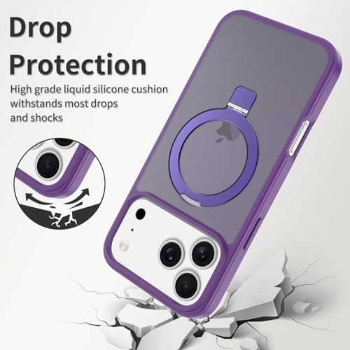 Image of Magnetic for iPhone 17 Pro Max Case, 6.9 inch, Compatible with MagSafe, Rugged Kickstand, Not-Yellowing Military-Grade Protection, Matte Purple