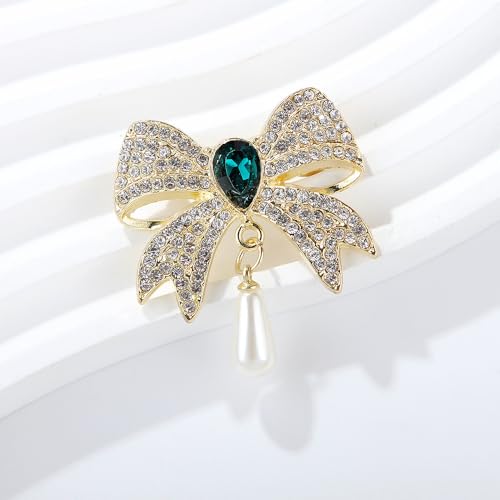 Image of Rhinestone Bow Collar Brooch For Women Dainty Crystal bow Brooch Pin Vintage Blue Sparkling lapel pin Unique Ribbon Bow brooch Badge Clothing Accessory Jewelry Gift