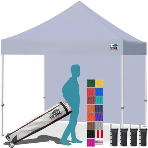 Eurmax USA 10x10 Pop Up Canopy with 1 Side Wall,Commercial Instant Tent for Outdoors,Patented No-Tip Rolling Storage Bag with 4 Sandbags,UV&Water Resistant,Heavy Duty Portable Shelter Gazebo,Grey