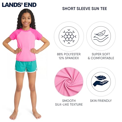 Image of Lands' End Girls' Swim UPF 50+ Short Sleeve Sun Tee Rash Guard Shirt