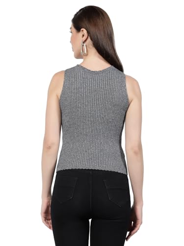Image of Kalt Womens Knitted, Ribbed Cotton Fitted Sleeveless Round Neck Cami Tank Top