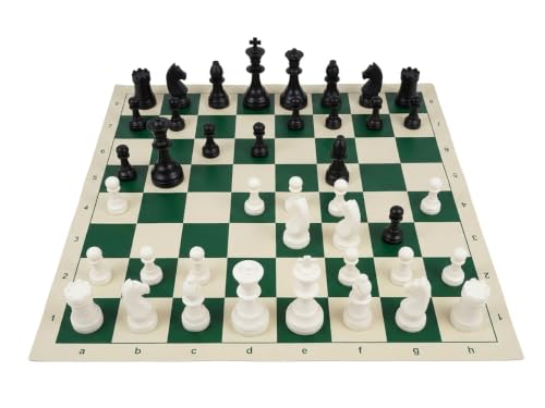 Image of PALM ROYAL HANDICRAFTS 17x17 inches Portable Travel Chess Set - Roll-Up Vinyl Board with Staunton Chessmen and Zippered Carrying Case - Perfect for Tournaments, Schools, and Outdoor Play.