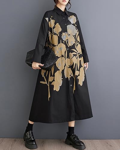 Image of ellazhu Womens Fall Casual Patchwork Funky Long Sleeve Designer Dress Loose Blouse GY2787 A