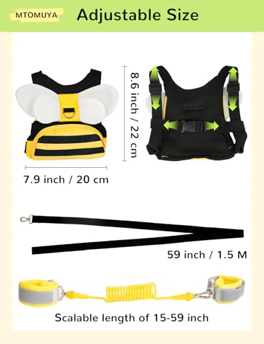 MTOMUYA Toddler Harness with Anti Lost Wrist Link - Kid Backpack Leash & Baby Traction Rope Bracelet with Locking Design, 3 in 1 Infant Cute Safety Belt with Storage Pocket for Boys/Girls Walking Aid - Thumbnail 2