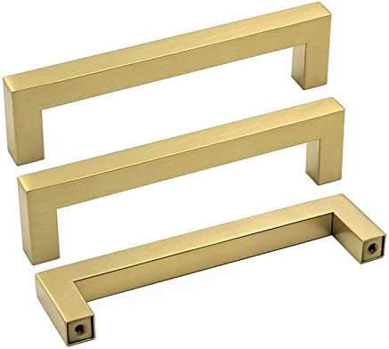 goldenwarm Brass Kitchen Cabinet Handles Modern Drawer Pulls - LSJ12GD160 Contemporary Cabinet Hardware Handle Pull 5 Pack 6-1/4 Inch Hole Center Gold Drawer Handles