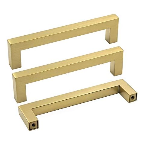 goldenwarm 5 Inch Gold Cabinet Pulls 10 Pack Brushed Brass - LSJ12GD128 Gold Cabinet Handles Square Brushed Gold Kitchen Hardware Pulls for Dresser Drawers Cover