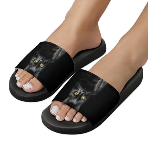 Claquettes femme chat noir : pantoufles de bain et chaussons de maison - 2