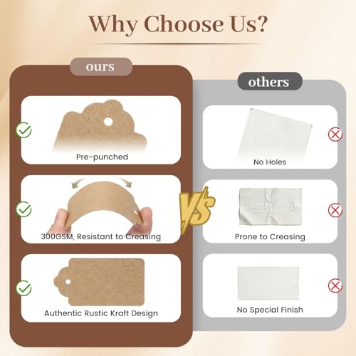 Image of SallyFashion 600pcs Price Tags with String, 1.7 x 2.8 inch Kraft Paper Gift Tags for Clothes DIY Crafts Wedding Holiday Baby Showers Birthdays