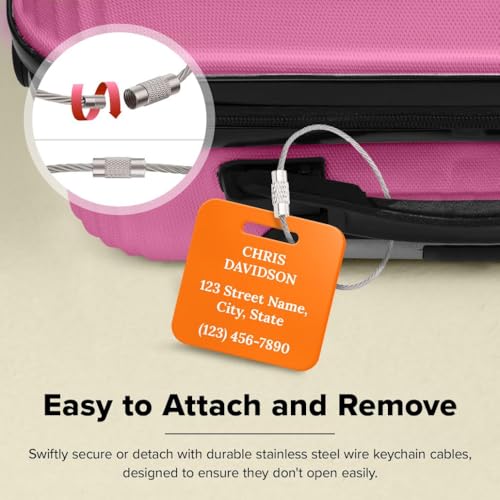 Custom Luggage Tags (3 or 6 Pack), Personalized Name Address for Suitcases,Backpack, Handbag, Travel Equipment Tag, 2x2 Inches, Acrylic Heavy Duty Made in The USA by My Sign Center-Orange3