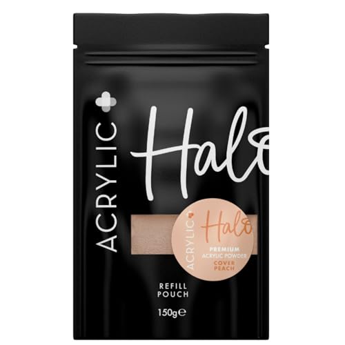 Halo Acrylic Plus Powder - Cover Peach - 150g Refill Pouch. Acrylic Nail Powder for Acrylic Nails, Nail Extensions & Nail Art. HEMA Free Acrylic Powder for Professional & Home Use.