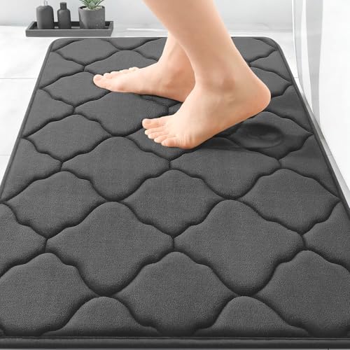 OLANLY Memory Foam Bath Mat Rug 30x20, Ultra Soft Non Slip and Absorbent Bathroom Rug, Machine Wash Dry, Comfortable, Thick Bath Rug Carpet for Bathroom Floor, Tub and Shower, Black