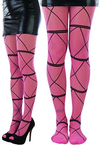 Image of ToBeInStyle Women's Strappy Zig Zag Lace Up Bandage Print Fashion Goth Tights