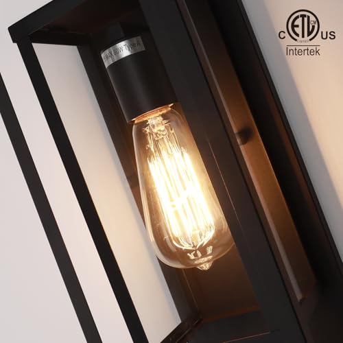Image of mirrea 14 inch Modern Outdoor Porch Wall Light, Matte Black, 1 Pack | Waterproof rectangular wall sconce with clear glass & metal frame. Perfect outdoor light fixture for entryways, patios.