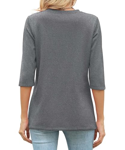 Heymiss Sweatshirts for Women 3/4 Sleeve Tops Round Neck Loose Casual Tunic Blouses Fall Fashion Clothes3