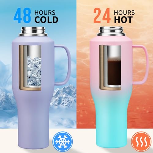 Image of Water Bottle 40oz with Handle Insulated,LeakProof Stainless Steel Tumbler with Lid and Straw, Thermal Cups w /Carrier Pouch with Strap & Protective Boot, Thermo Coffee Flask Fit in Cup Holder