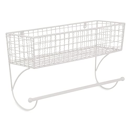 Toallero grande de metal DII blanco antiguo para almacenaje rústico 2