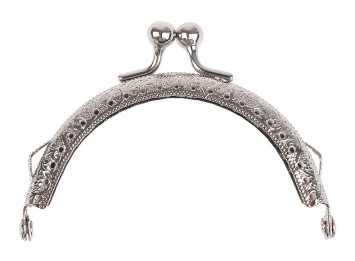 Tia Round Metal Frame, Kiss Metal Clasp for DIY Purse Bag Fashion, Clutch Bags Making and Replacement Accessories (Silver Round Metal Frame-5Inch-1Pc)-image-30