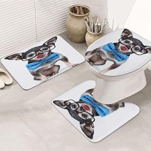 Microfibra Alfombrillas de baño absorbentes Lavables,lindo chihuahua lamiendo lazo mamífero corbata friki mascota gafas animales peludos cachor,Alfombra de baño Antideslizante Set de Baño de 3 Piezas | Ya disponible en tu tienda friki favorita! En mundofriki.es!