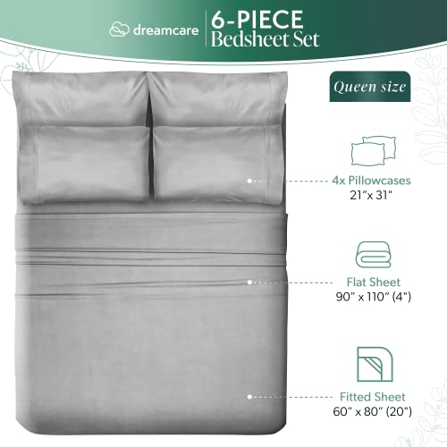 100% Eucalyptus & Tencel Queen Sheet Set, Cool for Hot Sleepers, Deep Pocket with 2 Side Pockets - 6 pcs, Light Gray