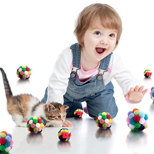 Mewtogo 9 Pcs Cat Toy Balls With Bell - Round Cat Pom Pom Furry Balls Built-In Bell, Colorful Ball In 3 Different Sizes For Indoor Interaction Play Training And Chewing Of Big Cats & Kittens #TOP4