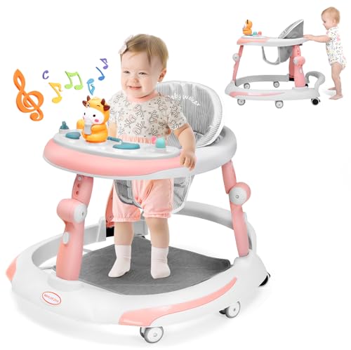 Image of Baby Walker with Wheels,Baby Walker with Music and Safety Brakes Anti-Rollover,Walkers for Babies 6-12 Months,Baby Walker with Foot Pads/Handles,Adjustable Baby Walker,Foldable with Infant Walker