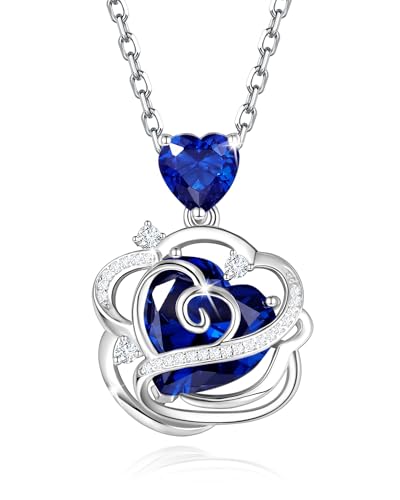 FANCIME Thornless Pulse Birthstone Necklace for Women Sterling Silver Rose Pendant Fine Jewelry Gemstone Birthday Christmas Gifts for Wife Her