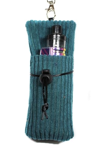 Etui vapoteuse cigarette électronique en velours côtelé avec cordon tour de cou (bleu canard avec cordon de serrage)