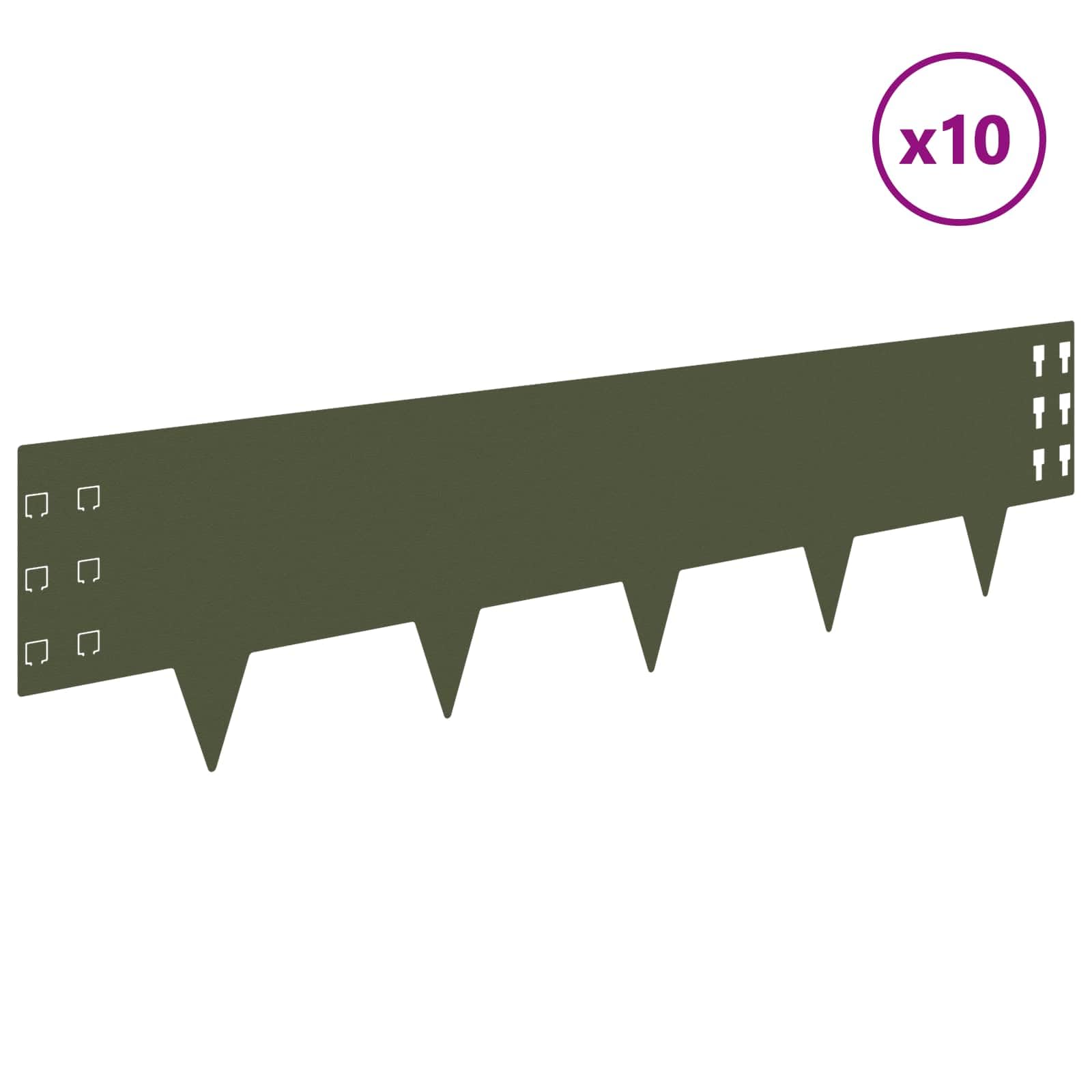 Obramowanie trawnika, 10 sztuk, 100 x 25 cm, stal w kolorze oliwkowo-zielonym, odporne na warunki atmosferyczne, elastyczne ograniczenie rabatek do ścieżek ogrodowych i obramowania rabatek