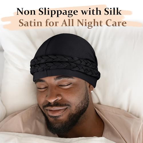 Image of Ababalaya Adjustable Satin Lined Turban for Women Mens Halo Turban Silky Lined Head Wraps for Waves Braids Locs Sleep Cap