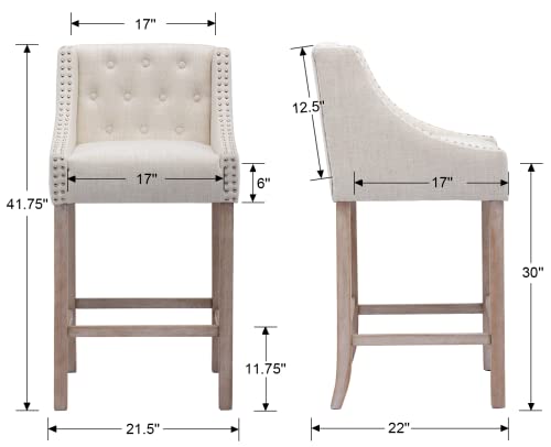 Ealson Modern Bar Stools Set Of 2 Bar Height Barstools With Back Mid Century High Bar Chairs With Wood Legs Farmhouse Upholstered Island Chairs For Kitchen Counter/Home Bar/Pub, Linen Beige #TOP1