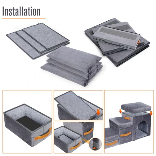Hundetreppe für Kleine Hunde,Masthome Haustiertreppe 3 Stufen mit Aufbewahrungsbox,Hundetreppe aus Hochdichtem Schwamm,Hunde Treppe mit Waschbarem Bezug und Rutschfestem Boden,für Bett,Sofa,Couch