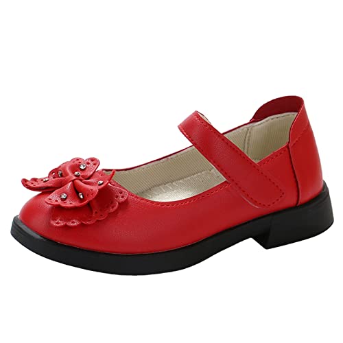Bowknot Mary Jane Shoes for Kids Girls Ballerina Flat Shoes Dress Shoes School Shoes for Little Kid (Red, 13.5 Little Child)