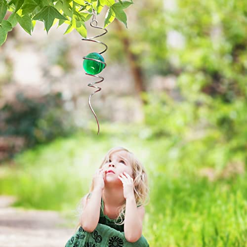 Image of Aoedelyart Wind Spinner Tail Gazing Ball Spiral Decorative Wind Spinners Sun Catcher 11inch Tail and 2 inch Glass Orb. Indoor Outdoor Garden Decoration Wind Spinner Stabilizer -13 inch Height (Green)