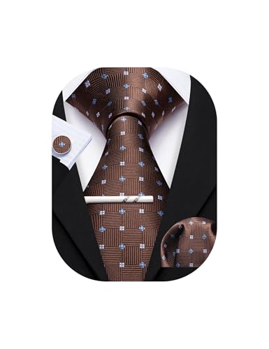 Image of YOHOWA Men Plaid /Striped Ties Set Silk Business Wedding Formal Fashion Necktie and Pocket Square Cufflinks Set