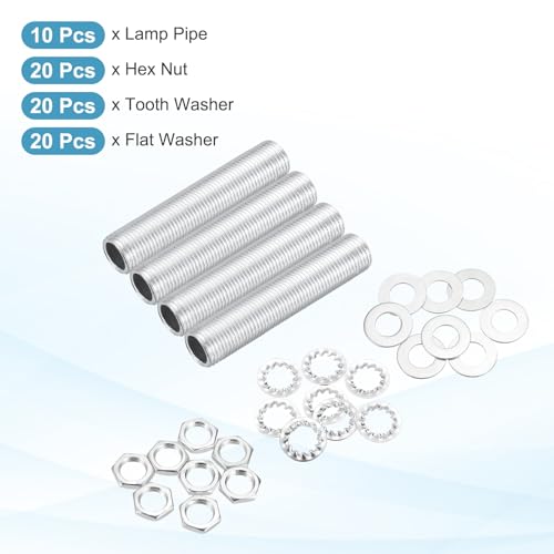 Image of MECCANIXITY 70Pcs 1.2 inch Lamp Pipe Kit with Nuts Washers 1 /8IP Thread Fasteners Assortment for Chandelier Ceiling Light Repair Assembly DIY Hardware