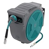 ECD Germany Druckluftschlauchtrommel 20m+2m, Automatischer Aufroller mit Arretierfunktion, 1/4" Anschluss, Schnellkupplung, 15 bar, 180° schwenkbar, Ø12mm, Automatik Schlauchaufroller für Wandmontage