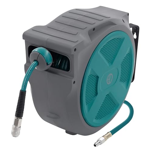 ECD Germany Carrete de Manguera de Aire Comprimido 20m + 2m Enrollador de Recogida Automática Conexión