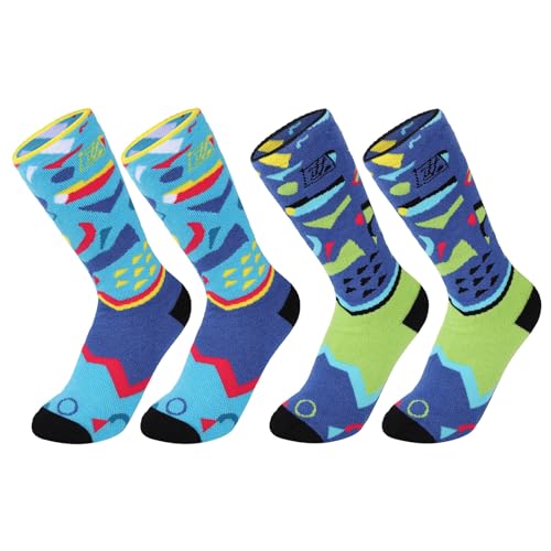 Fadcaer 2 pares de calcetines de esquí para niños, calcetines térmicos de esquí para niños y niñas, calcetines de nieve hasta la rodilla, calcetines gruesos y transpirables para esquí y snowboard,