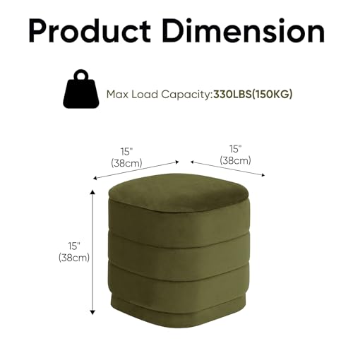 Image of 15 inch Velvet Storage Ottoman with Tray, Foldable Square Ottoman Footrest with Reversible Wood Lid, Collapsible Storage Footstool for Bedroom, Living Room, Dorm, Olive Green