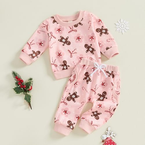 DuAnyozu Toddler Baby Girl Christmas Outfit Santa Crewneck Sweatshirt Long Sleeve Shirt Pants Infant Fall Winter Clothes3