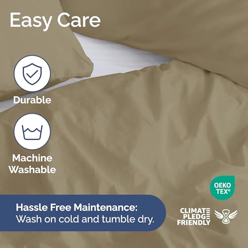 Image of Duvet Cover Queen Size Set - Extra Soft Queen Duvet Cover 90 inch x 90 inch with 2 Pillow Shams for Women, Men, Kids & Teens - Hotel Luxury, Easy-Care w / Zipper Closures & Ties - Comfy and Breathable (Khaki)