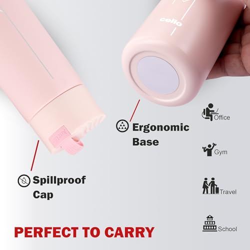 Image of CELLO Duke Insulated Stainless Steel Flask 365 ml, Peach | Double Wall Insulated 24 Hours Hot and Cold Leakproof Thermos Thermosteel Water Tea Coffee Flask Bottle for School Office Travel