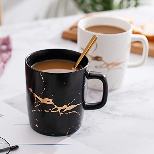 Coffeezone 12 Oz Matte Ceramic Marble Tea Coffee Mugs Luxury Gold Inlay (Black, 4 Mugs Gold Marble) #TOP3