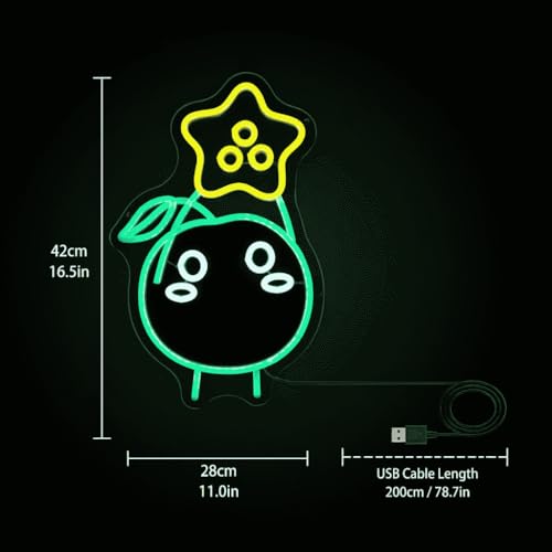 Image of Green Forest Spirit LED Neon Sign 15.7 inchx10 inch - Cute Star-Headed Character Wall Decor, USB Powered Night Light for Gamer Room, Bedroom, Farmhouse Aesthetic - Kawaii Harvest Helper Lamp