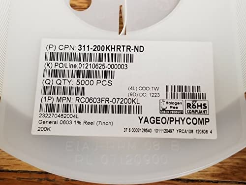 5K Reel - RC0603FR-07200KL, Yageo, Thick Film Resistors, US Stock*